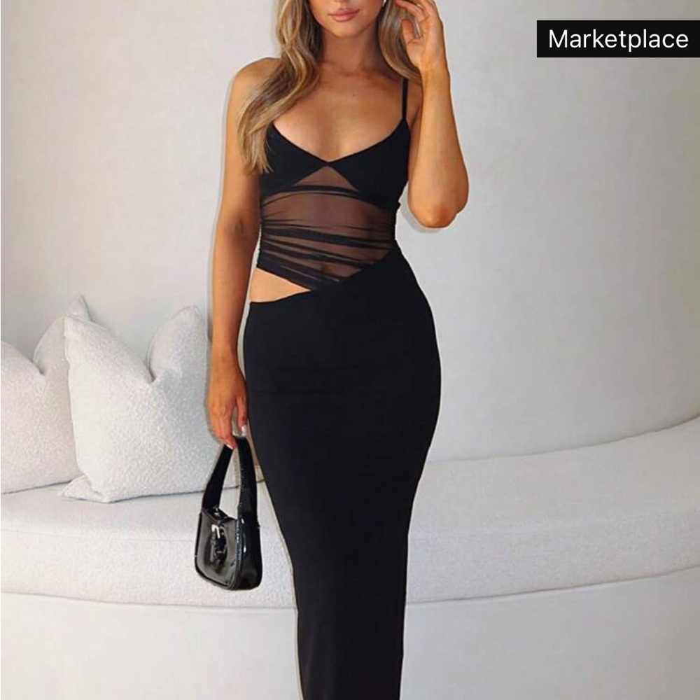 SHEIN Black Asymmetrical Cut Out Maxi Dress